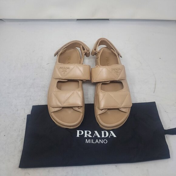 Prada Tan Nappa Quilted Padded Dad Sandal - Picture 5 of 14